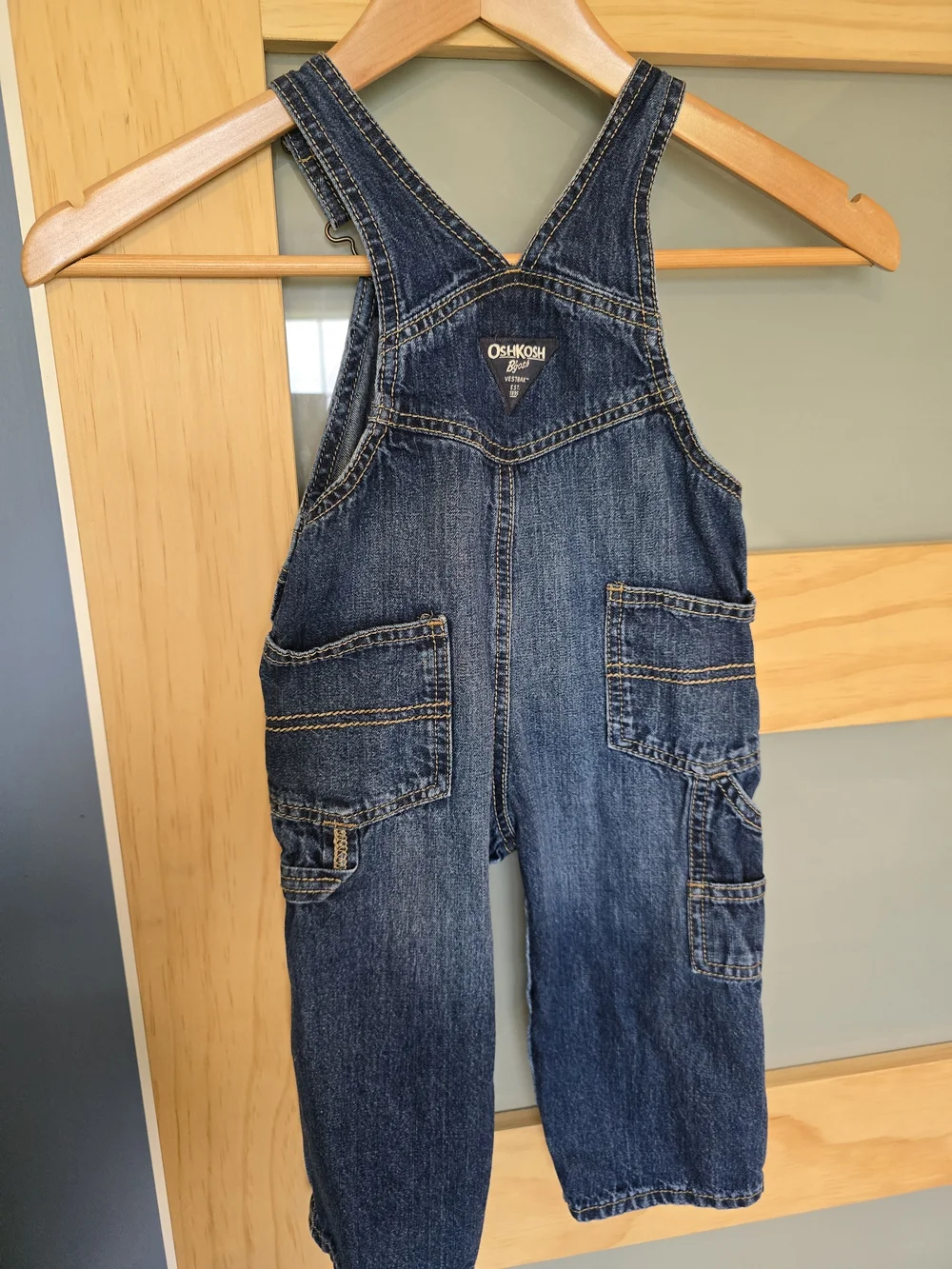 OshKosh B'gosh Blue Denim Kids Overalls with Embroidered Bib